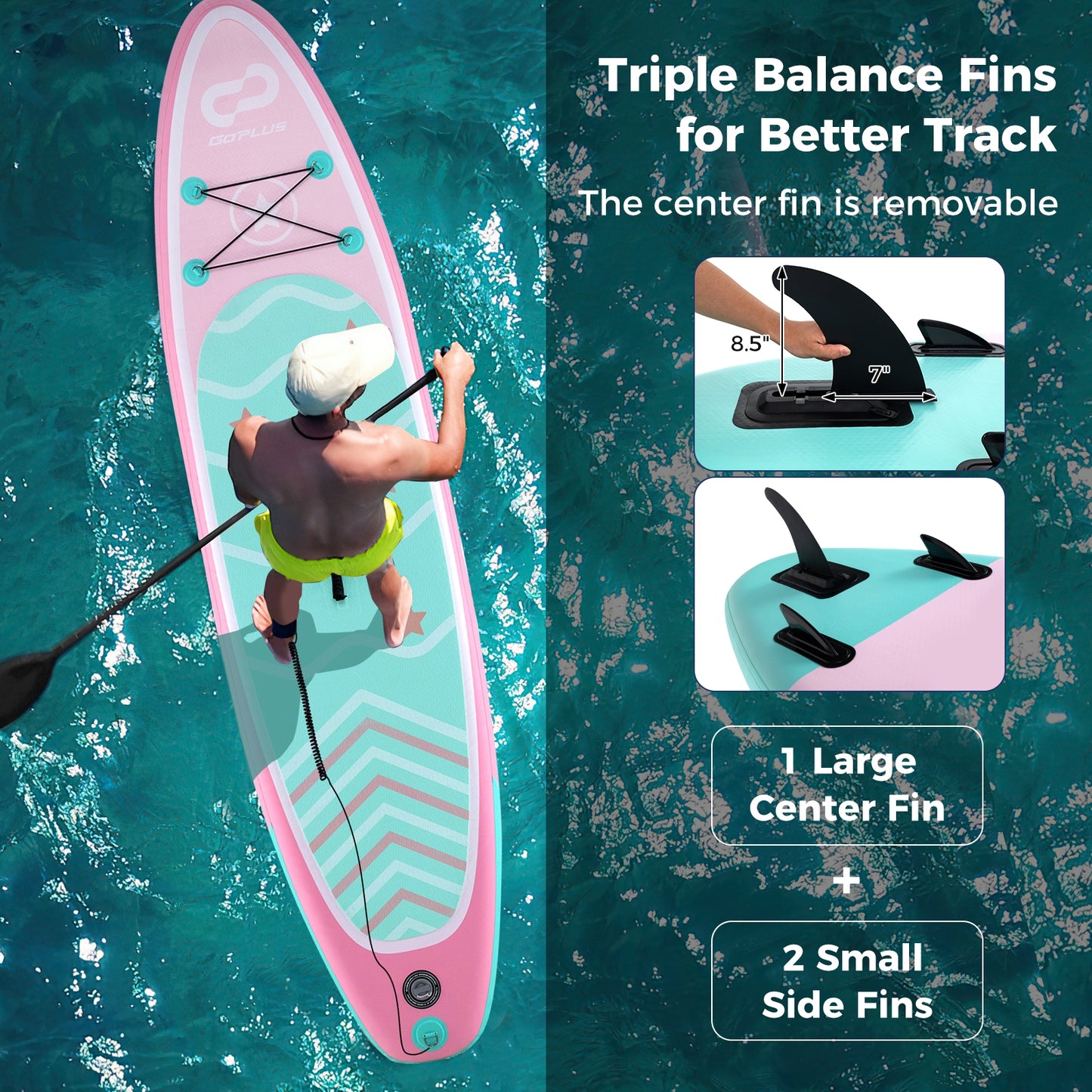 11 Feet Inflatable Stand Up Paddle Board, 3 Fins, Adjustable Paddle, Pink Surfing at Gallery Canada