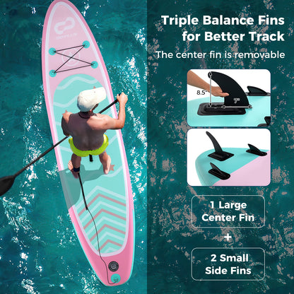 11 Feet Inflatable Stand Up Paddle Board, 3 Fins, Adjustable Paddle, Pink Surfing at Gallery Canada