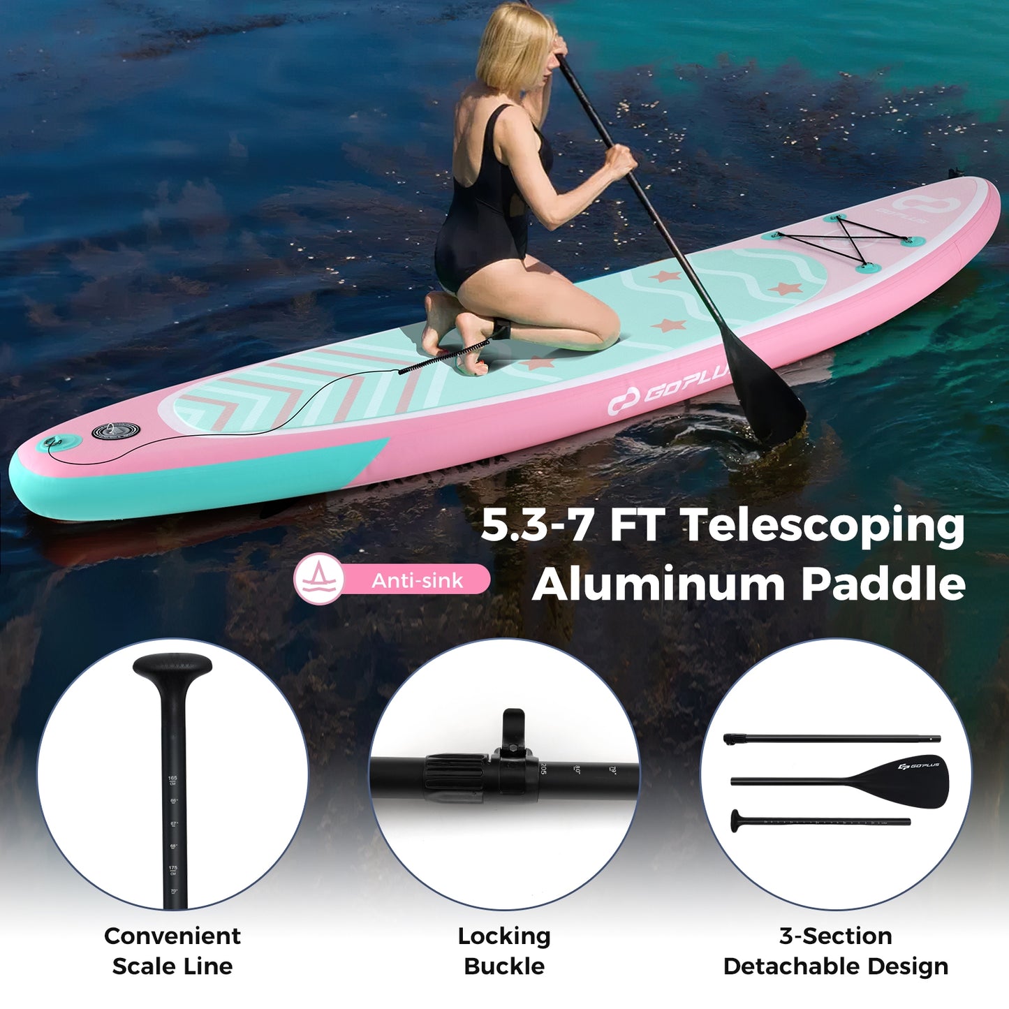 11 Feet Inflatable Stand Up Paddle Board, 3 Fins, Adjustable Paddle, Pink Surfing at Gallery Canada