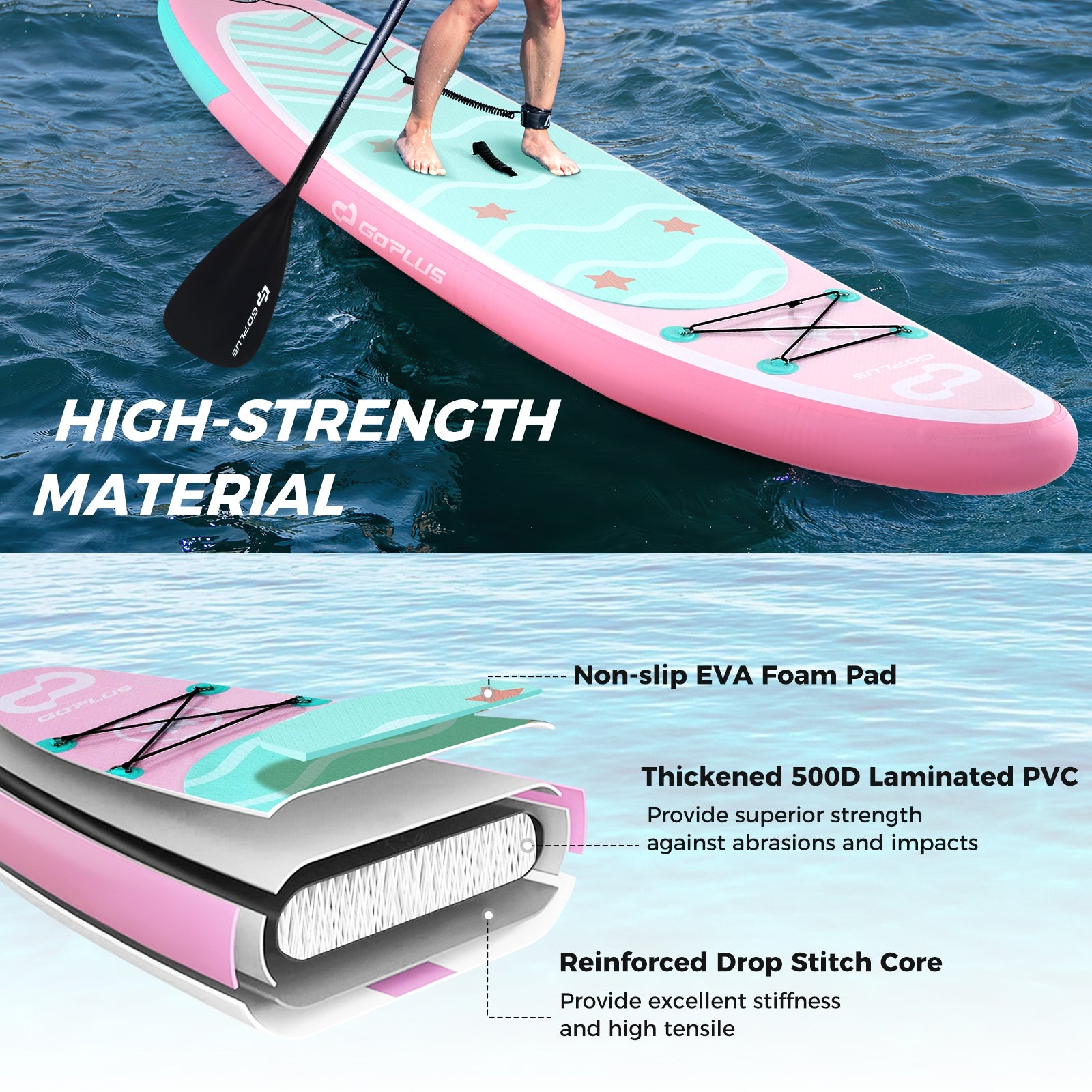 11 Feet Inflatable Stand Up Paddle Board, 3 Fins, Adjustable Paddle, Pink Surfing at Gallery Canada