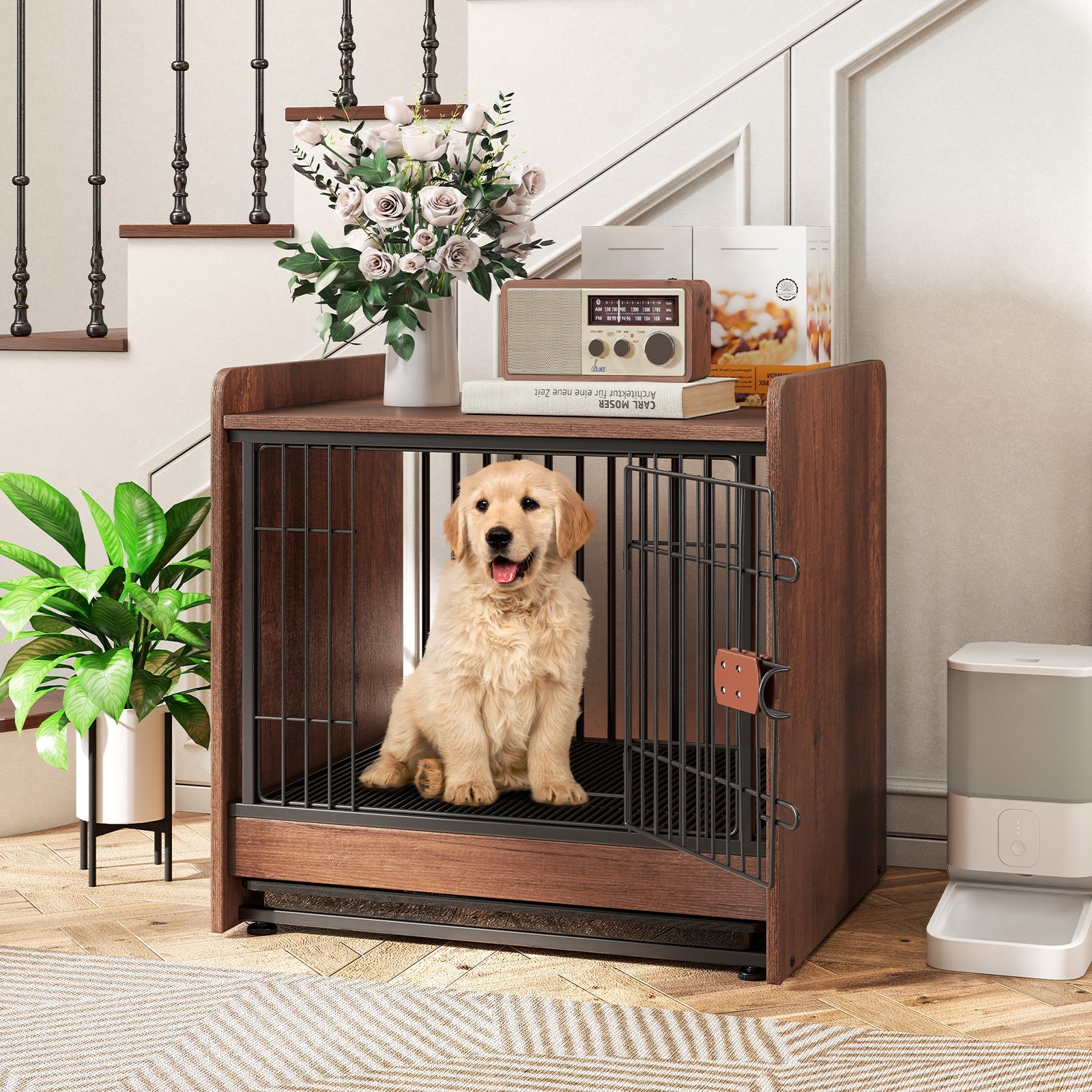 Indoor Dog Crate With Removable Tray, Rustic Brown Dog Kennels at Gallery Canada
