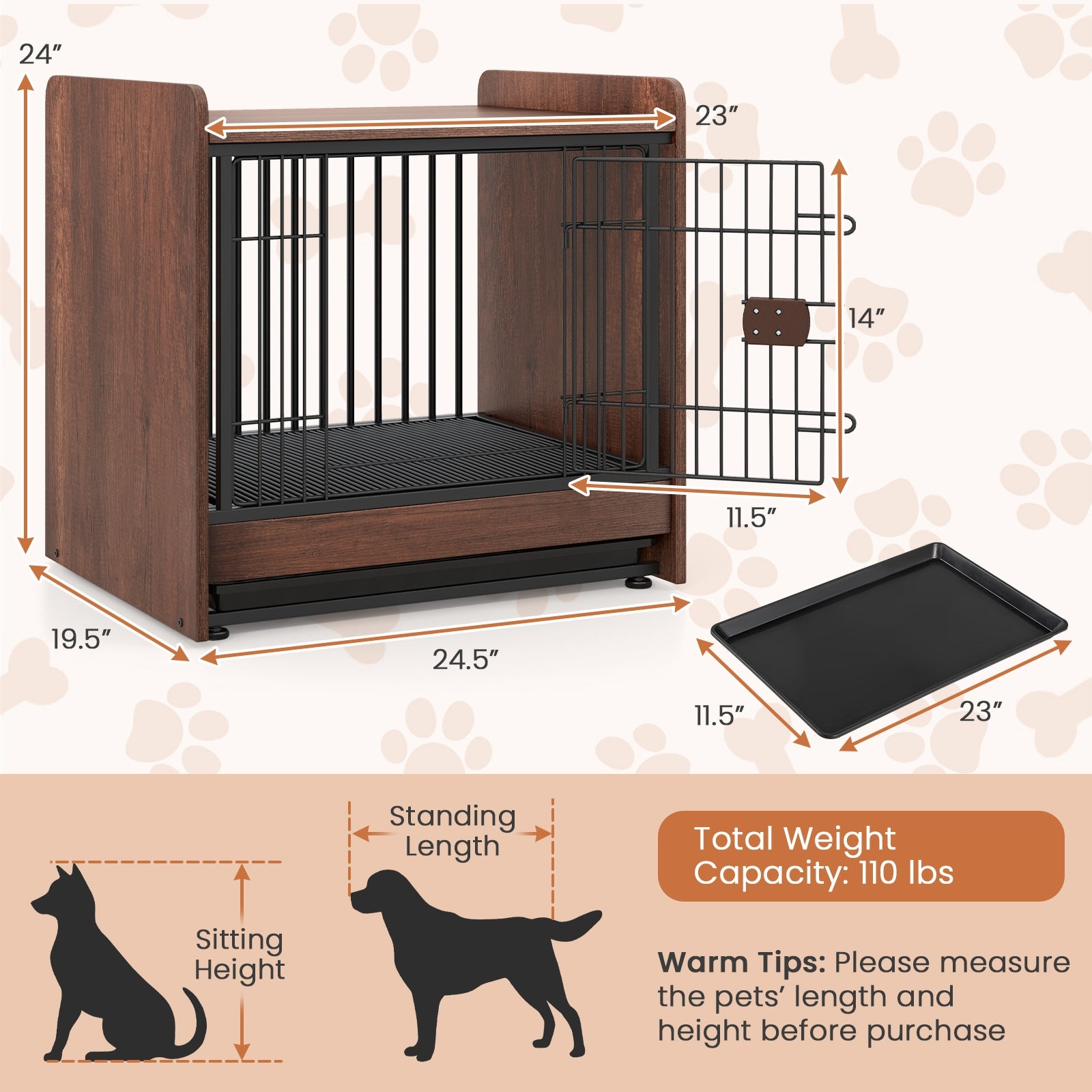 Indoor Dog Crate With Removable Tray, Rustic Brown Dog Kennels at Gallery Canada