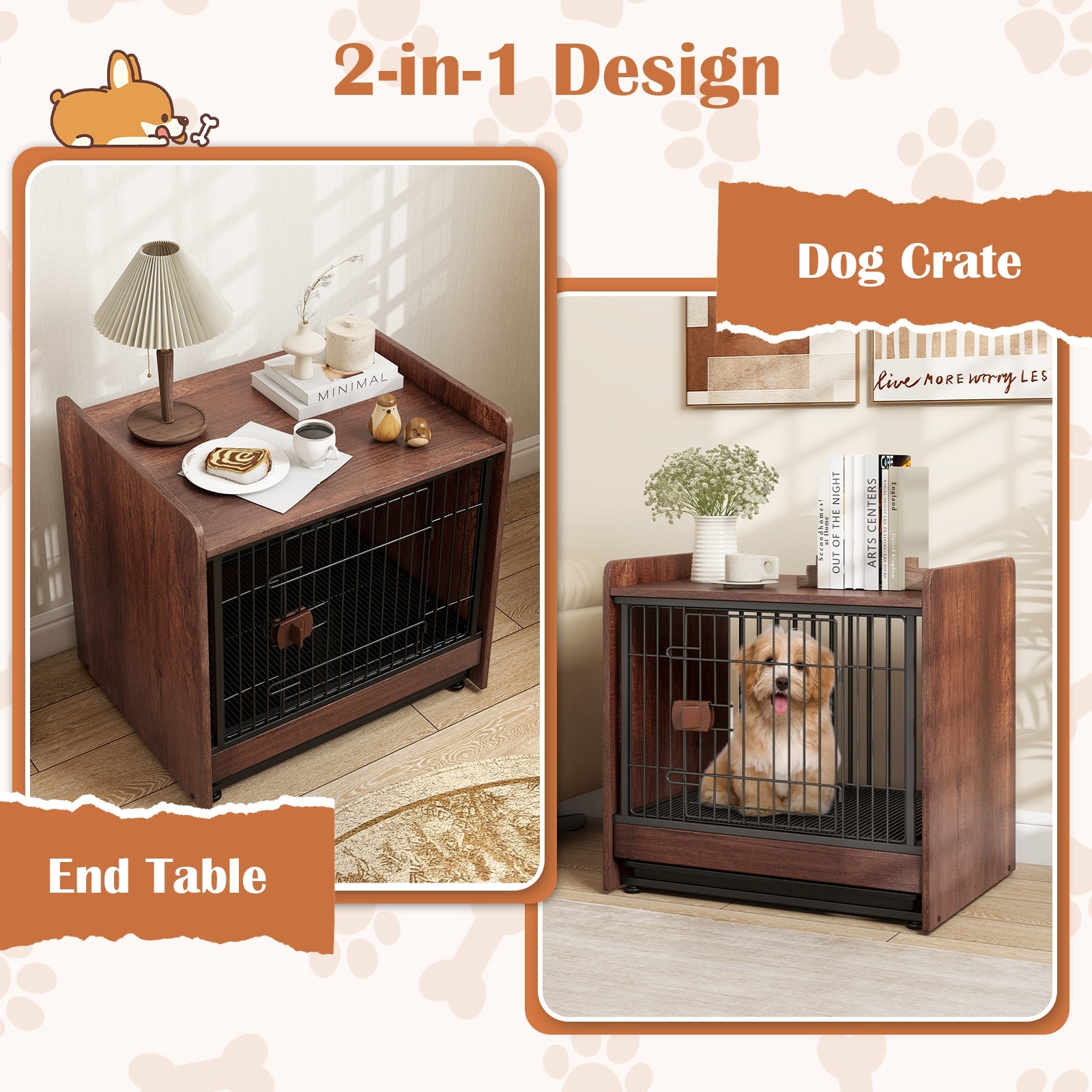 Indoor Dog Crate With Removable Tray, Rustic Brown Dog Kennels at Gallery Canada