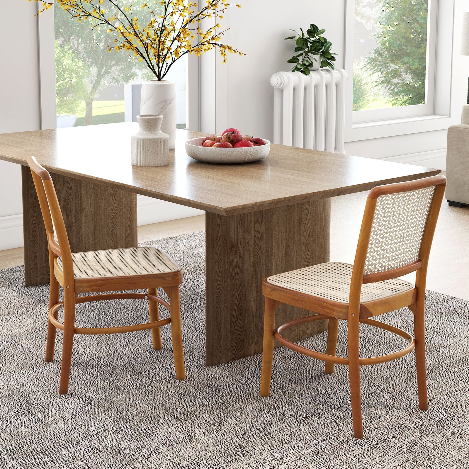 Set Of 2 Boho Dining Chairs, Rattan With Teak Wood Structure, Natural Dining Chairs at Gallery Canada