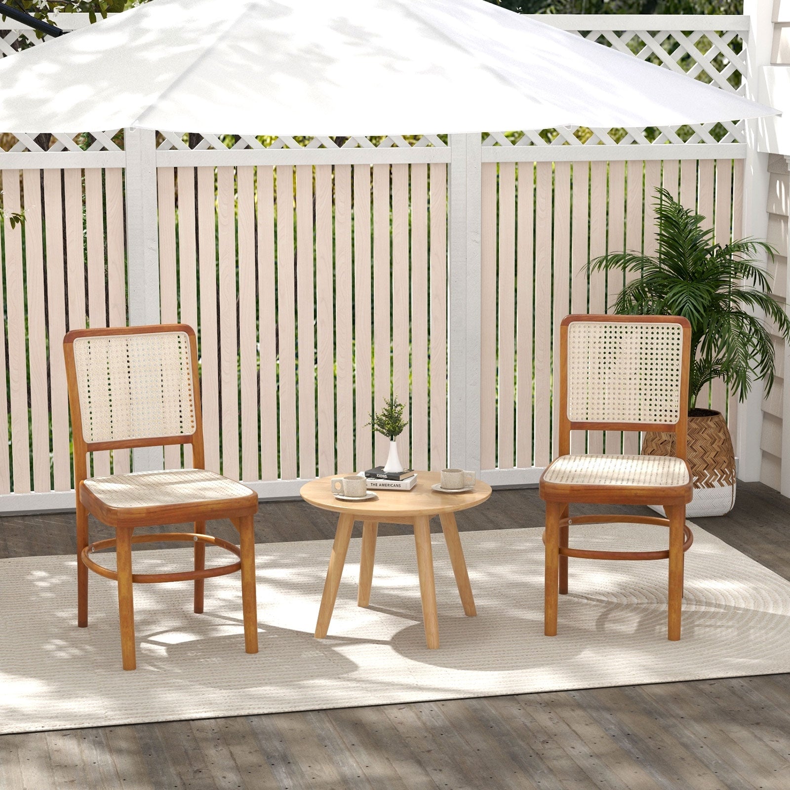Set Of 2 Boho Dining Chairs, Rattan With Teak Wood Structure, Natural Dining Chairs at Gallery Canada