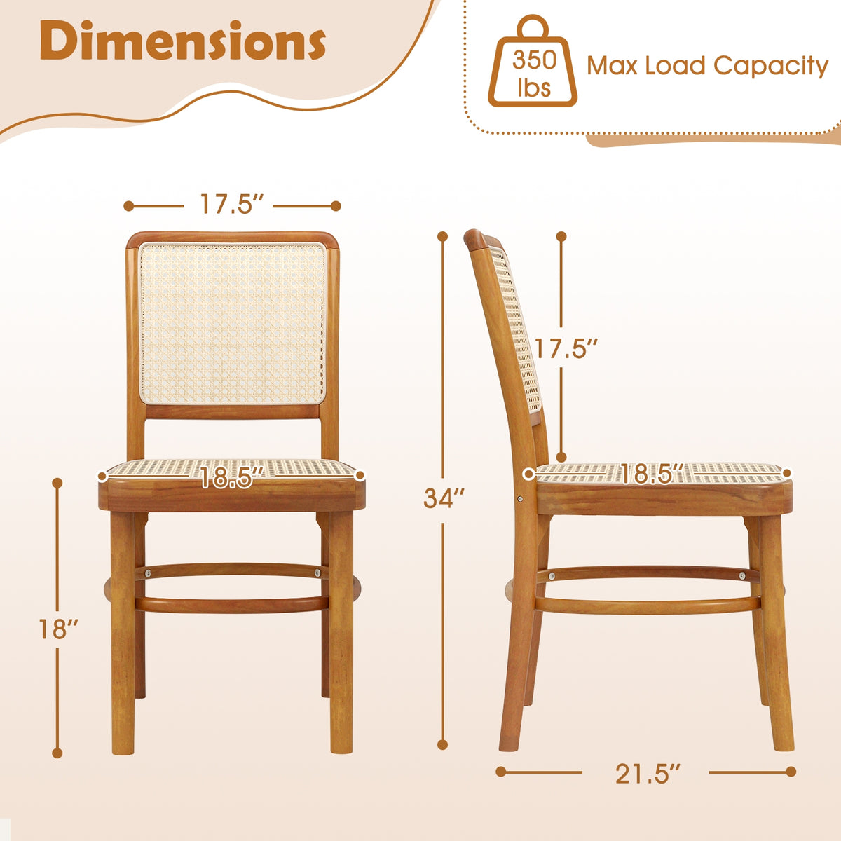 Set Of 2 Boho Dining Chairs, Rattan With Teak Wood Structure, Natural Dining Chairs at Gallery Canada