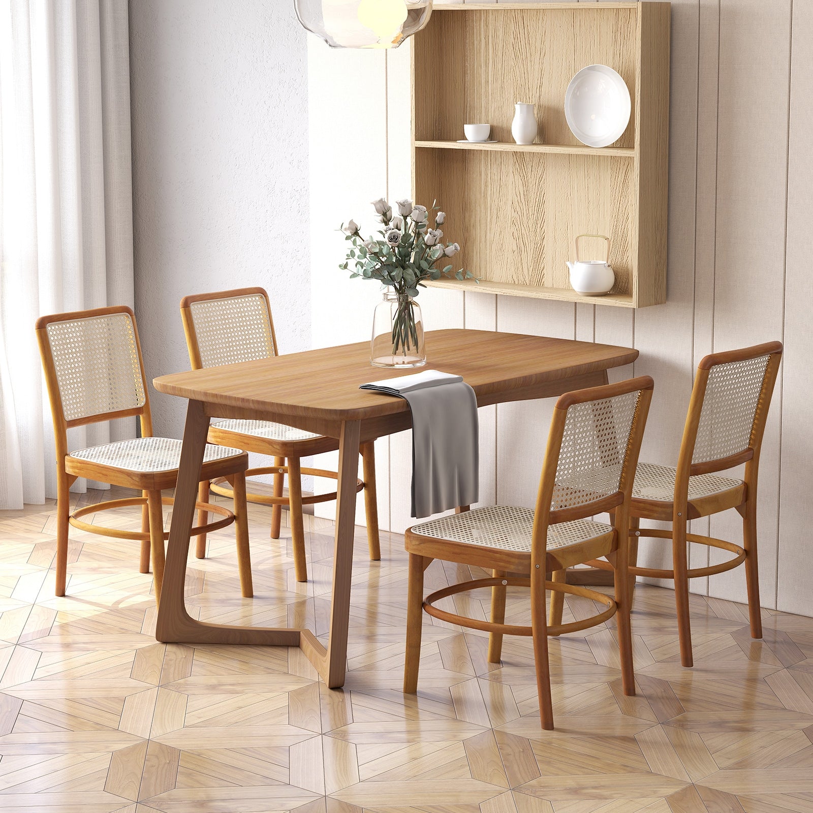 Set Of 2 Boho Dining Chairs, Rattan With Teak Wood Structure, Natural Dining Chairs at Gallery Canada