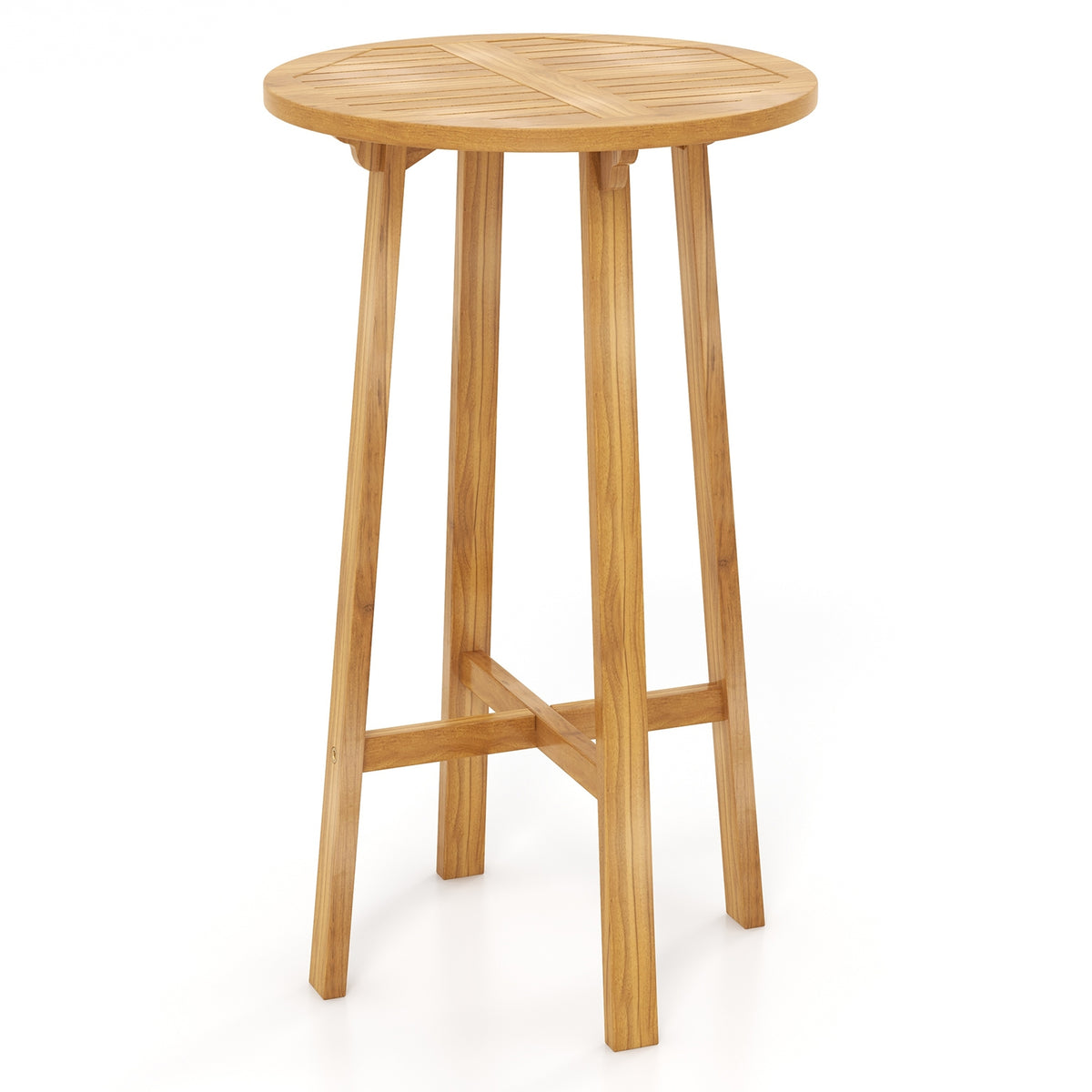 24 Inch Round Teak Bar Table With Footrest, Natural Bar Tables at Gallery Canada