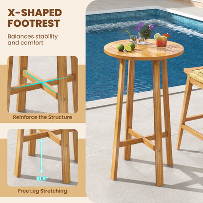 24 Inch Round Teak Bar Table With Footrest, Natural Bar Tables at Gallery Canada