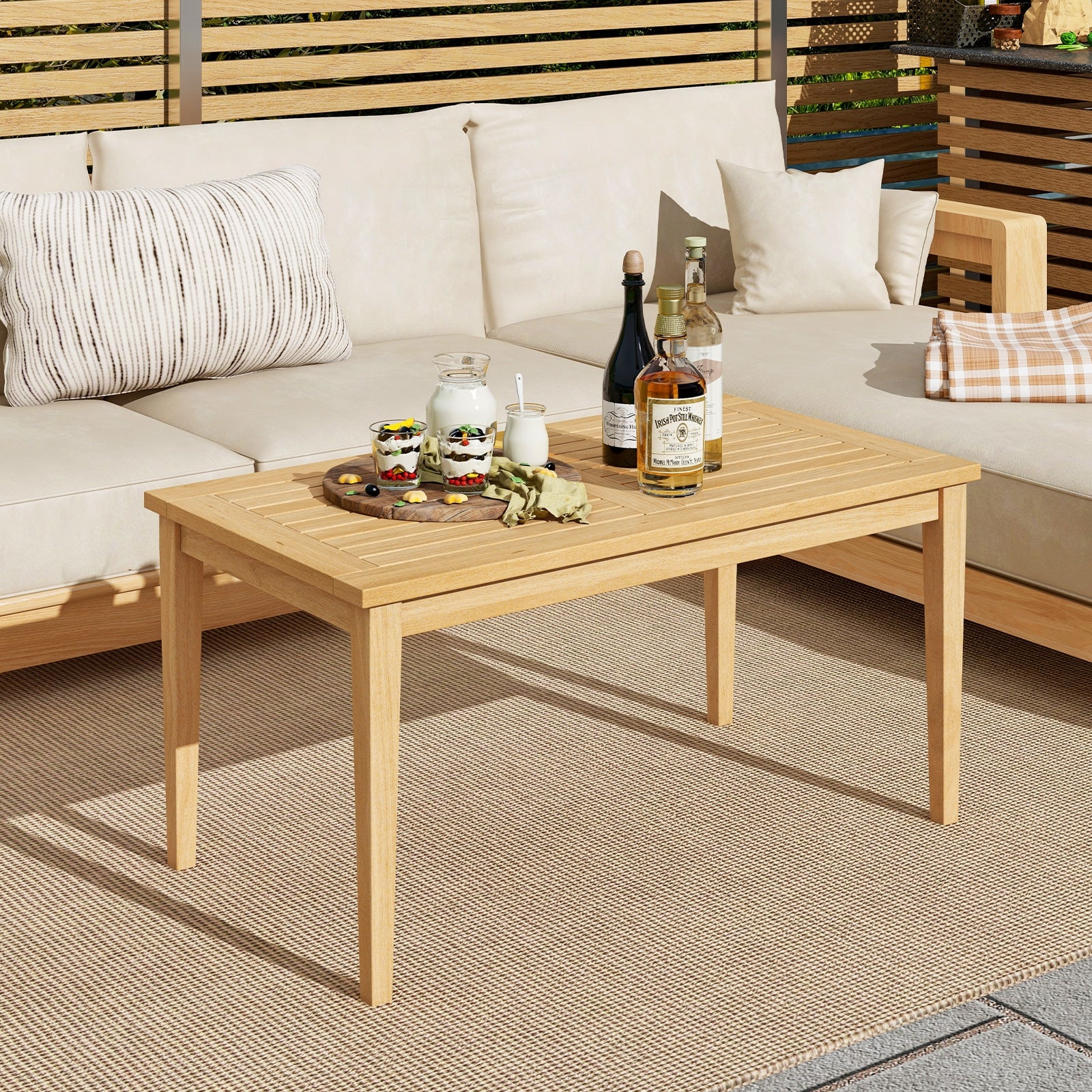 Outdoor Teak Wood Coffee Table, 20 Inch x 35.5 Inch, Natural Patio Coffee Tables at Gallery Canada