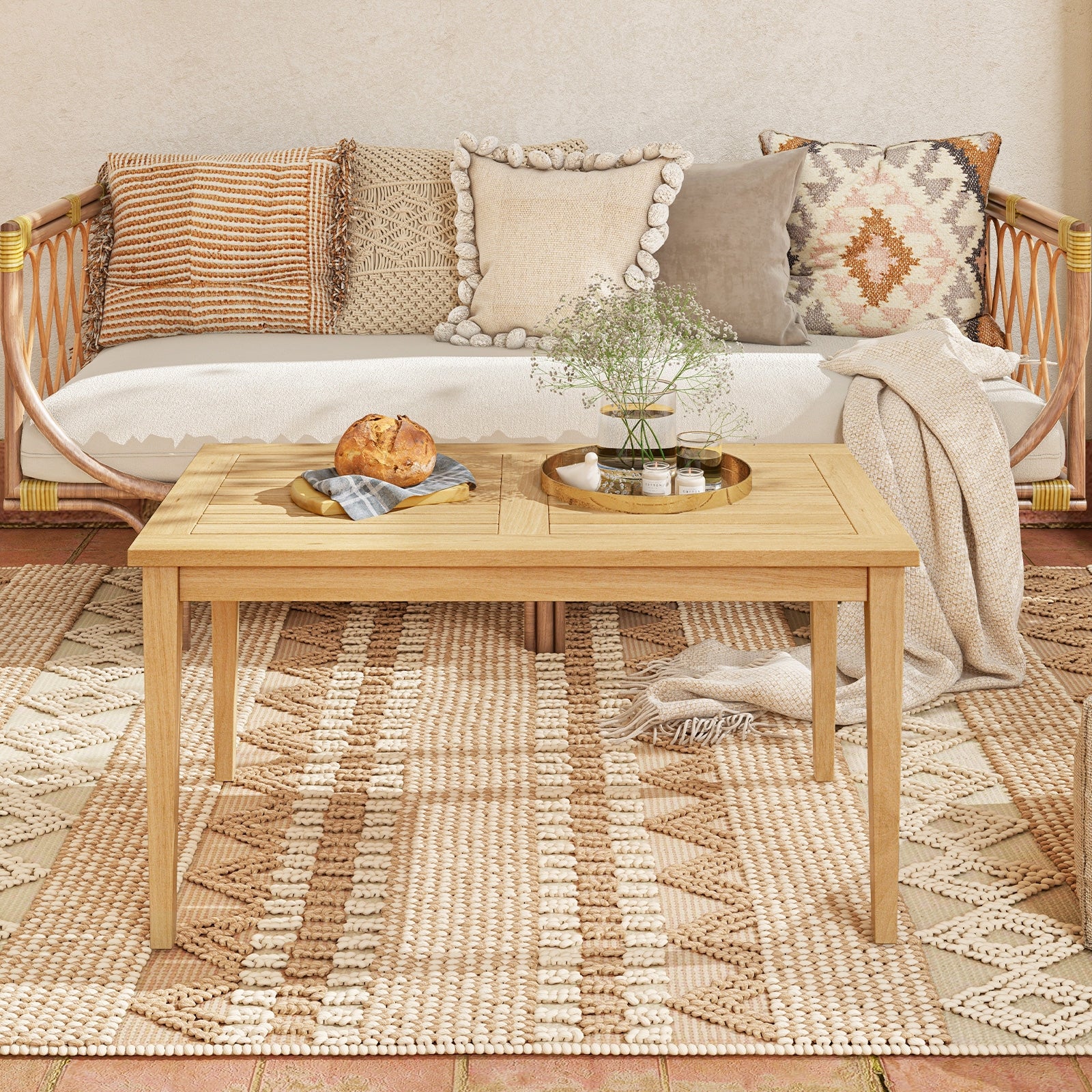 Outdoor Teak Wood Coffee Table, 20 Inch x 35.5 Inch, Natural Patio Coffee Tables at Gallery Canada