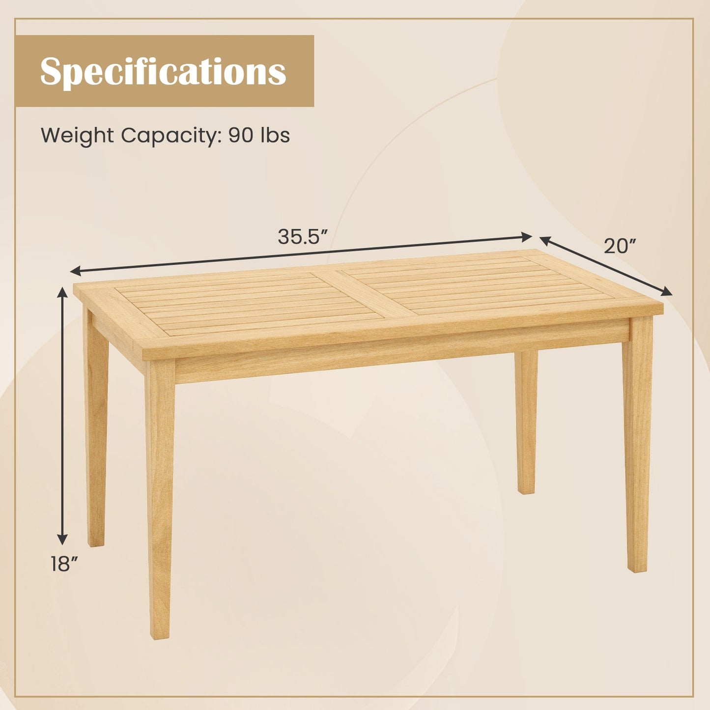 Outdoor Teak Wood Coffee Table, 20 Inch x 35.5 Inch, Natural Patio Coffee Tables at Gallery Canada