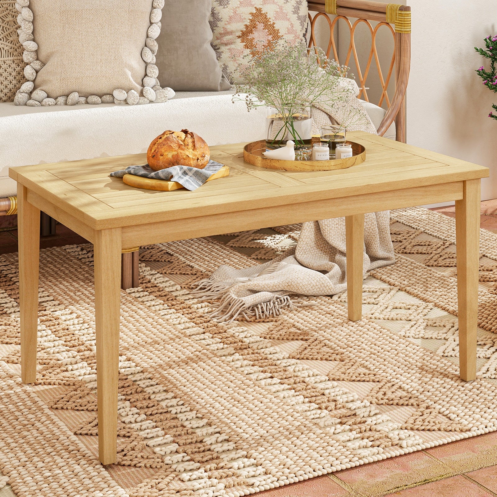 Outdoor Teak Wood Coffee Table, 20 Inch x 35.5 Inch, Natural Patio Coffee Tables at Gallery Canada