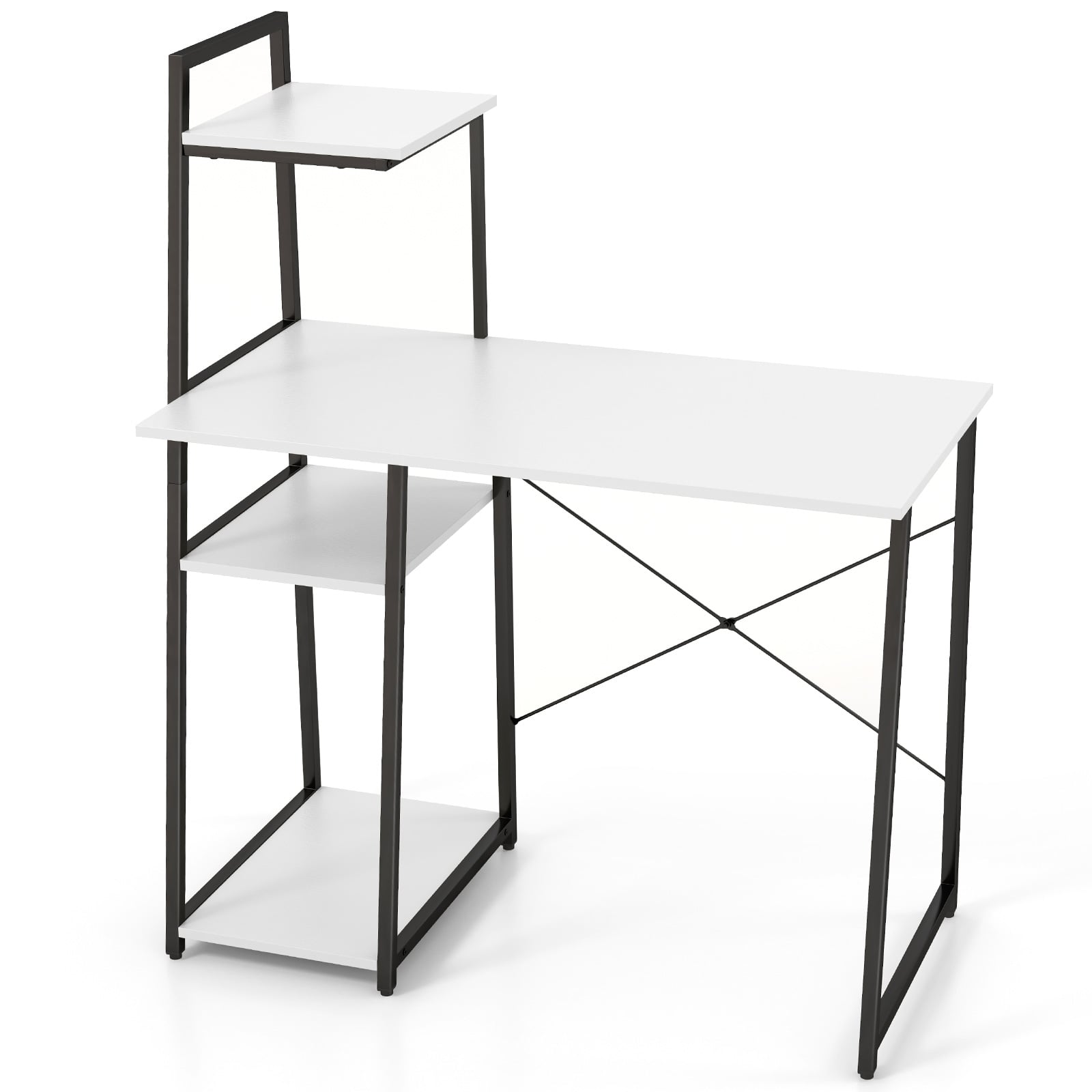 Compact Computer Desk Workstation With 4 Tier Shelves, White Writing Desks at Gallery Canada