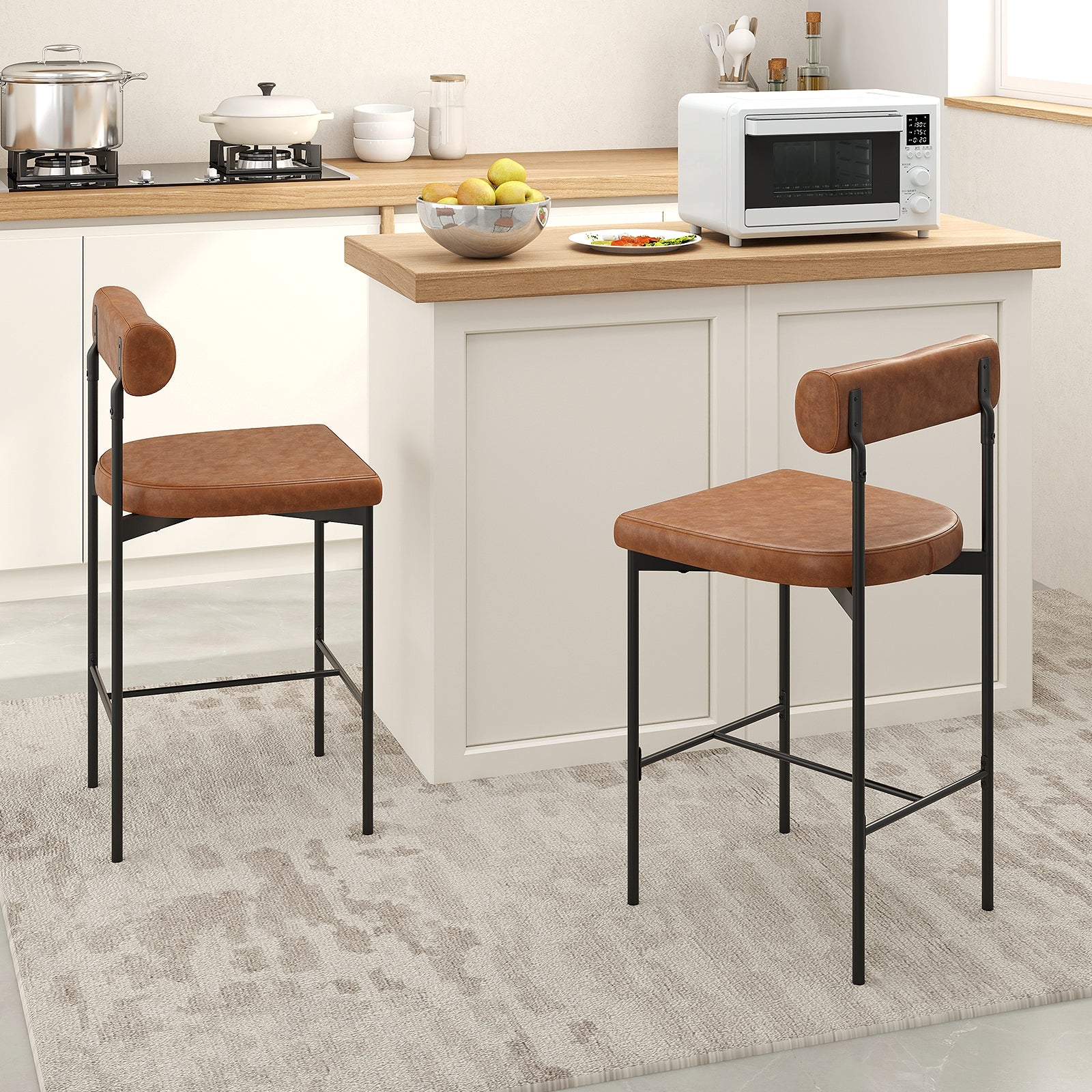 20 Inch Upholstered Bar Stools, Set of 2, Brown Bar Stools at Gallery Canada