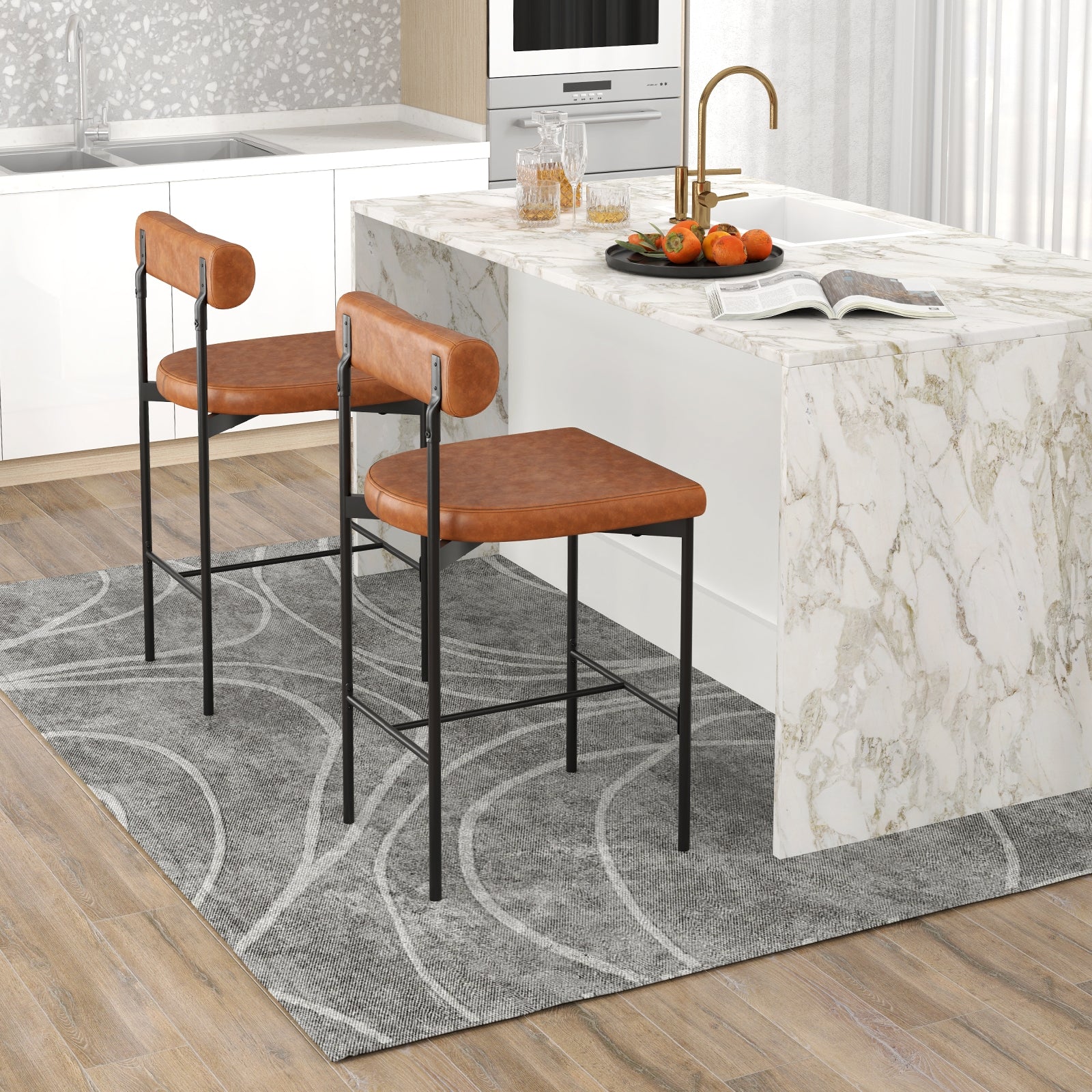20 Inch Upholstered Bar Stools, Set of 2, Brown Bar Stools at Gallery Canada
