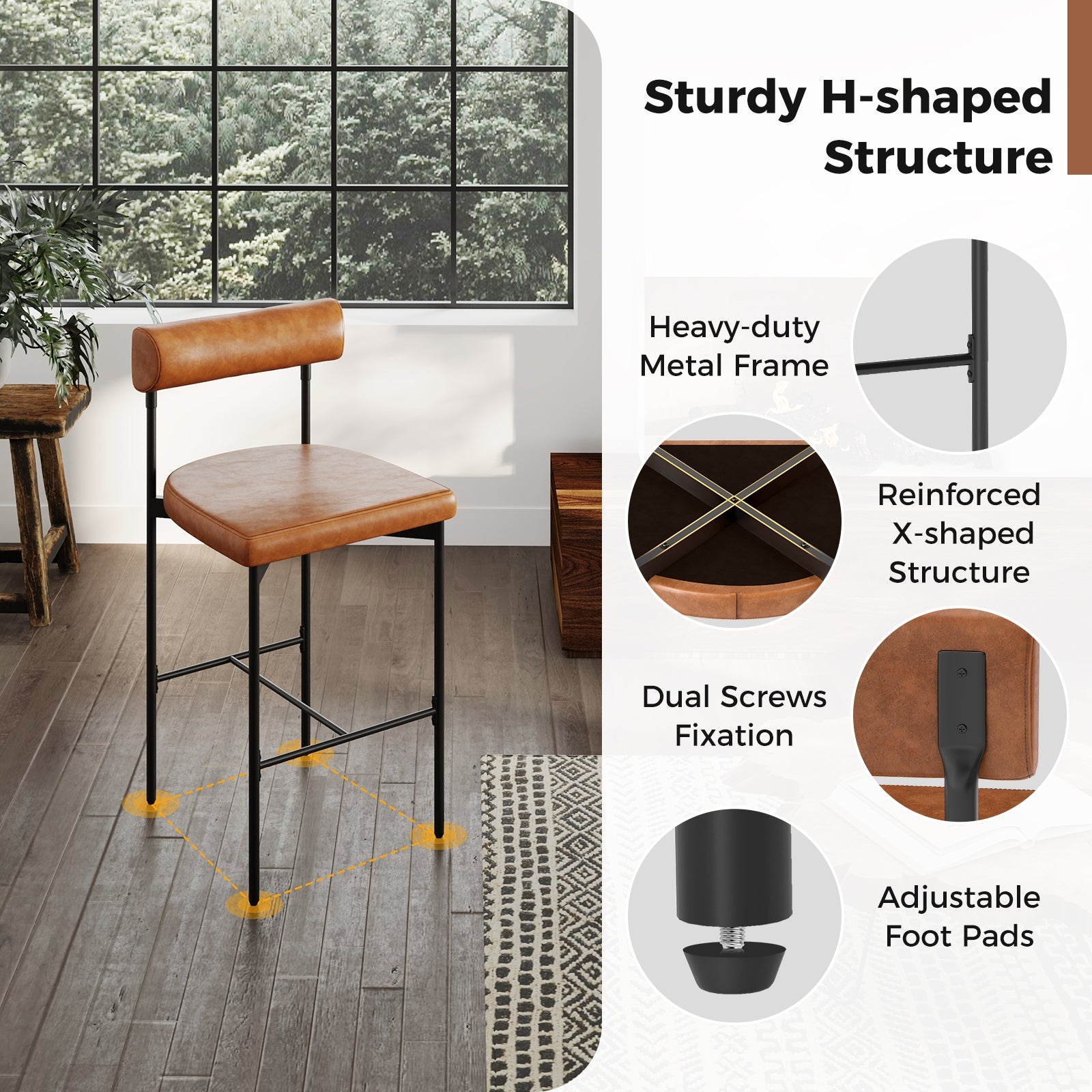 20 Inch Upholstered Bar Stools, Set of 2, Brown Bar Stools at Gallery Canada