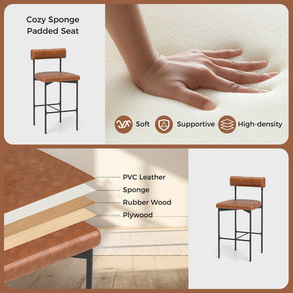 20 Inch Upholstered Bar Stools, Set of 2, Brown Bar Stools at Gallery Canada