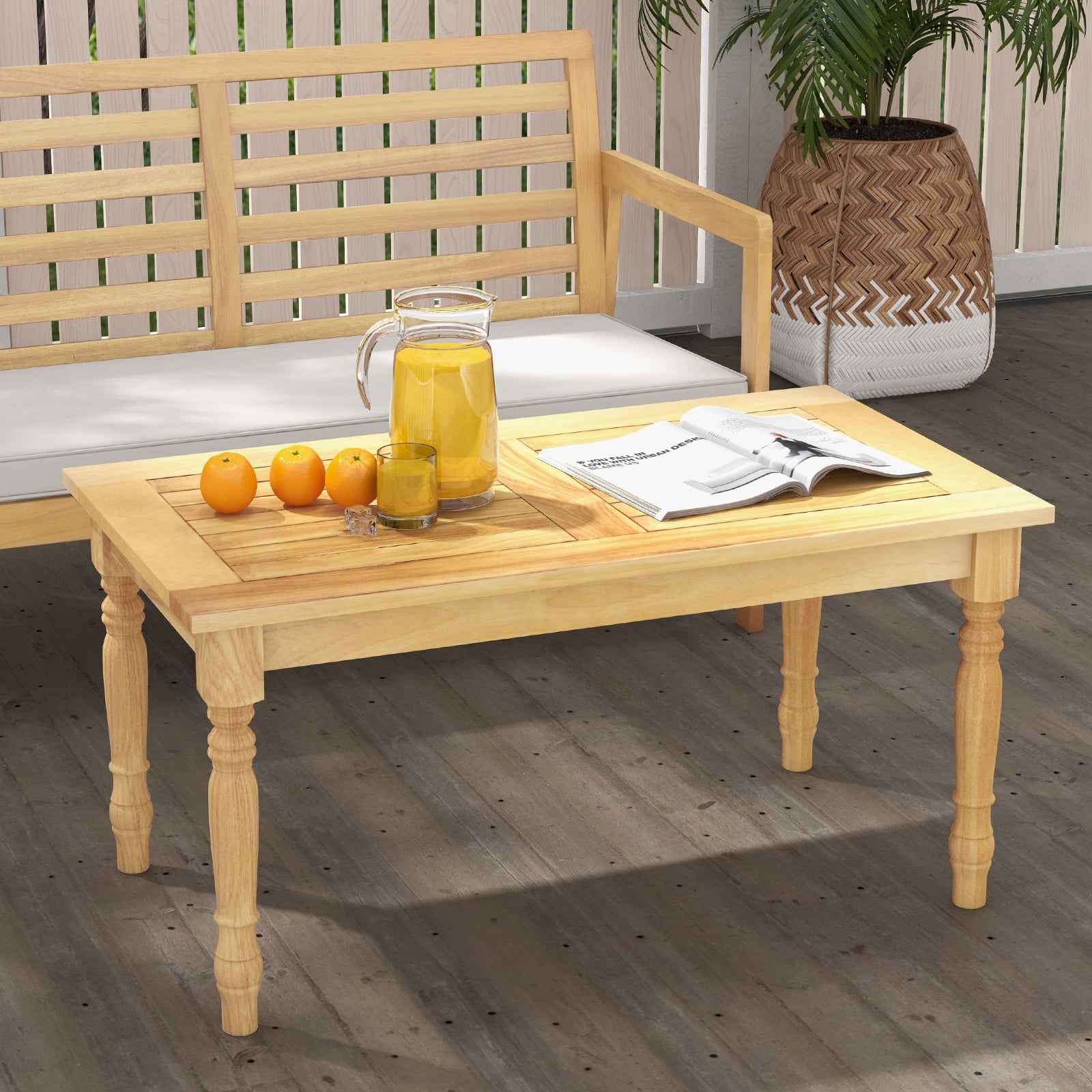 Patio Coffee Table, Solid Teak Wood Structure, Slatted Tabletop, Natural Patio Coffee Tables at Gallery Canada