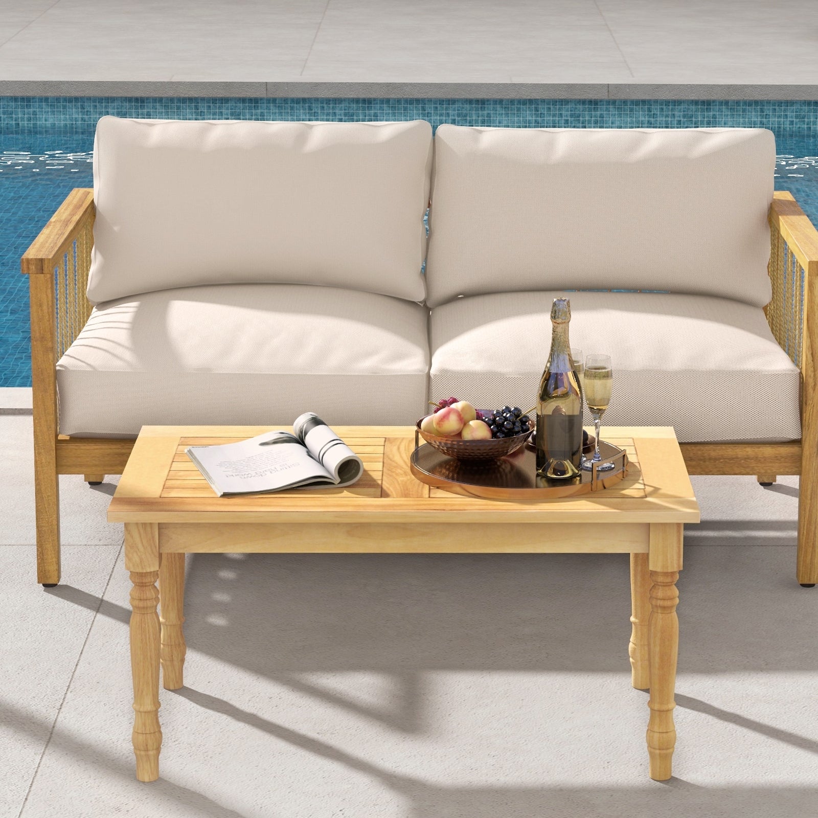 Patio Coffee Table, Solid Teak Wood Structure, Slatted Tabletop, Natural Patio Coffee Tables at Gallery Canada