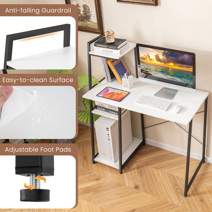 Compact Computer Desk Workstation With 4 Tier Shelves, White Writing Desks at Gallery Canada
