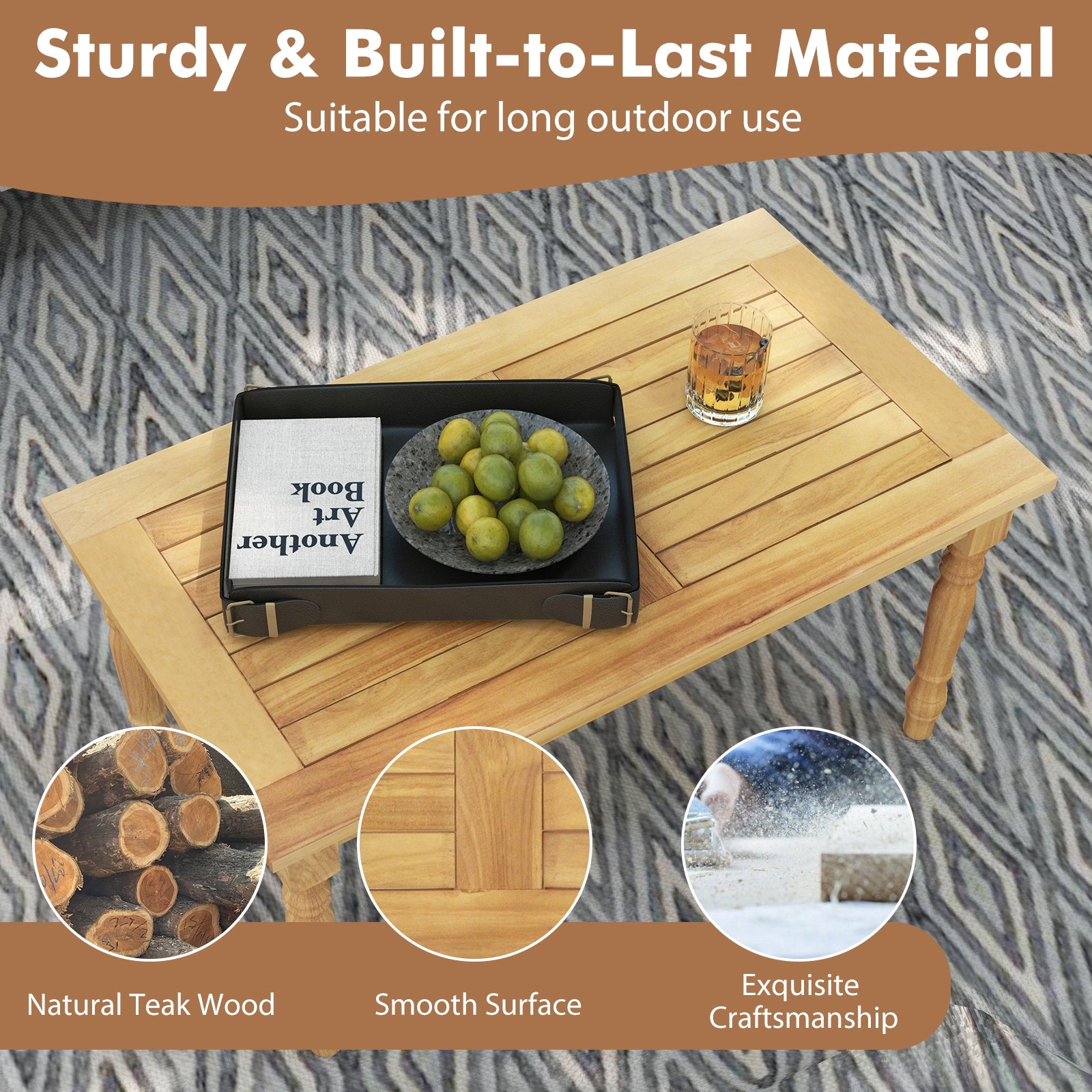 Patio Coffee Table, Solid Teak Wood Structure, Slatted Tabletop, Natural Patio Coffee Tables at Gallery Canada