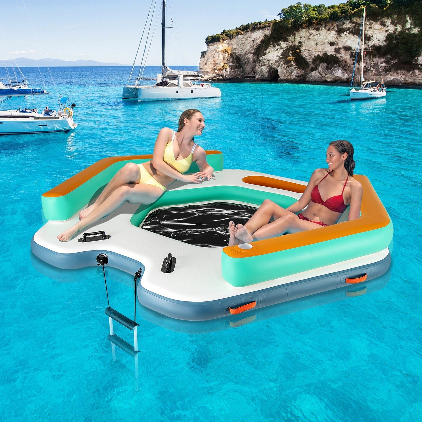 8.7 Feet Inflatable Floating Dock, Detachable Ladder, Mesh Swim Lounge, Multicolor Swimming at Gallery Canada