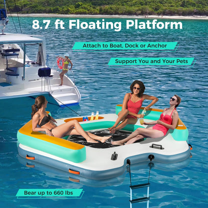 8.7 Feet Inflatable Floating Dock, Detachable Ladder, Mesh Swim Lounge, Multicolor Swimming at Gallery Canada