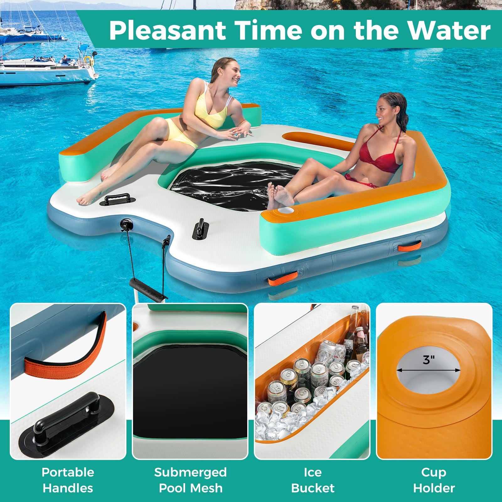 8.7 Feet Inflatable Floating Dock, Detachable Ladder, Mesh Swim Lounge, Multicolor Swimming at Gallery Canada