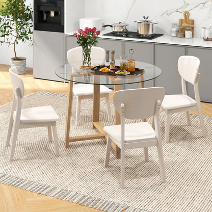42 Inches Round Glass Dining Table, Tempered Glass, Rubber Wood Legs, Natural Dining Tables at Gallery Canada