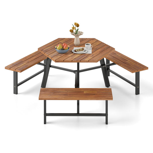 6 Person Acacia Wood Picnic Table, 3 Seats, Brown Picnic Tables Brown at Gallery Canada