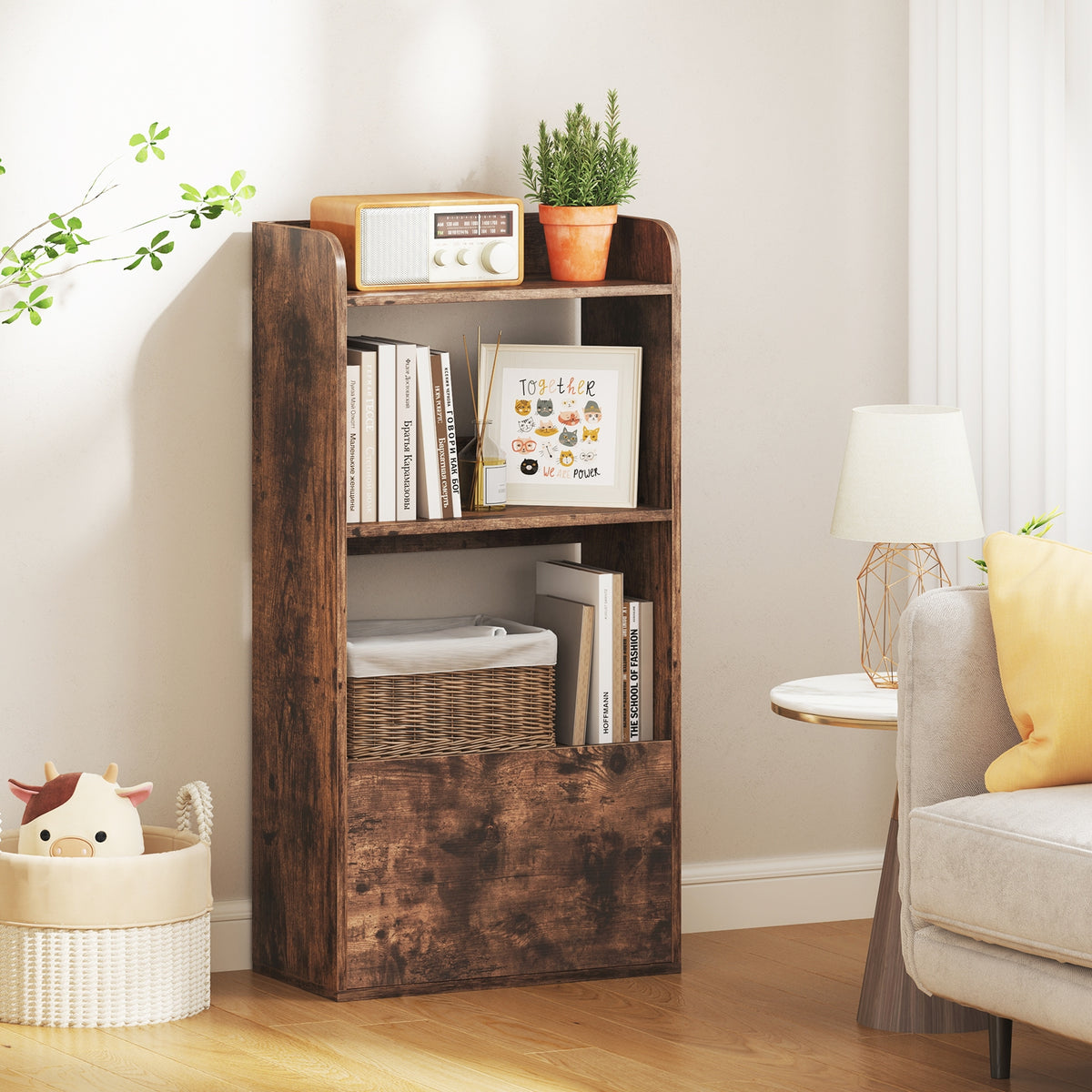 Freestanding Bookshelf, 3-Tier Open Shelf, Rustic Brown Bookcases at Gallery Canada