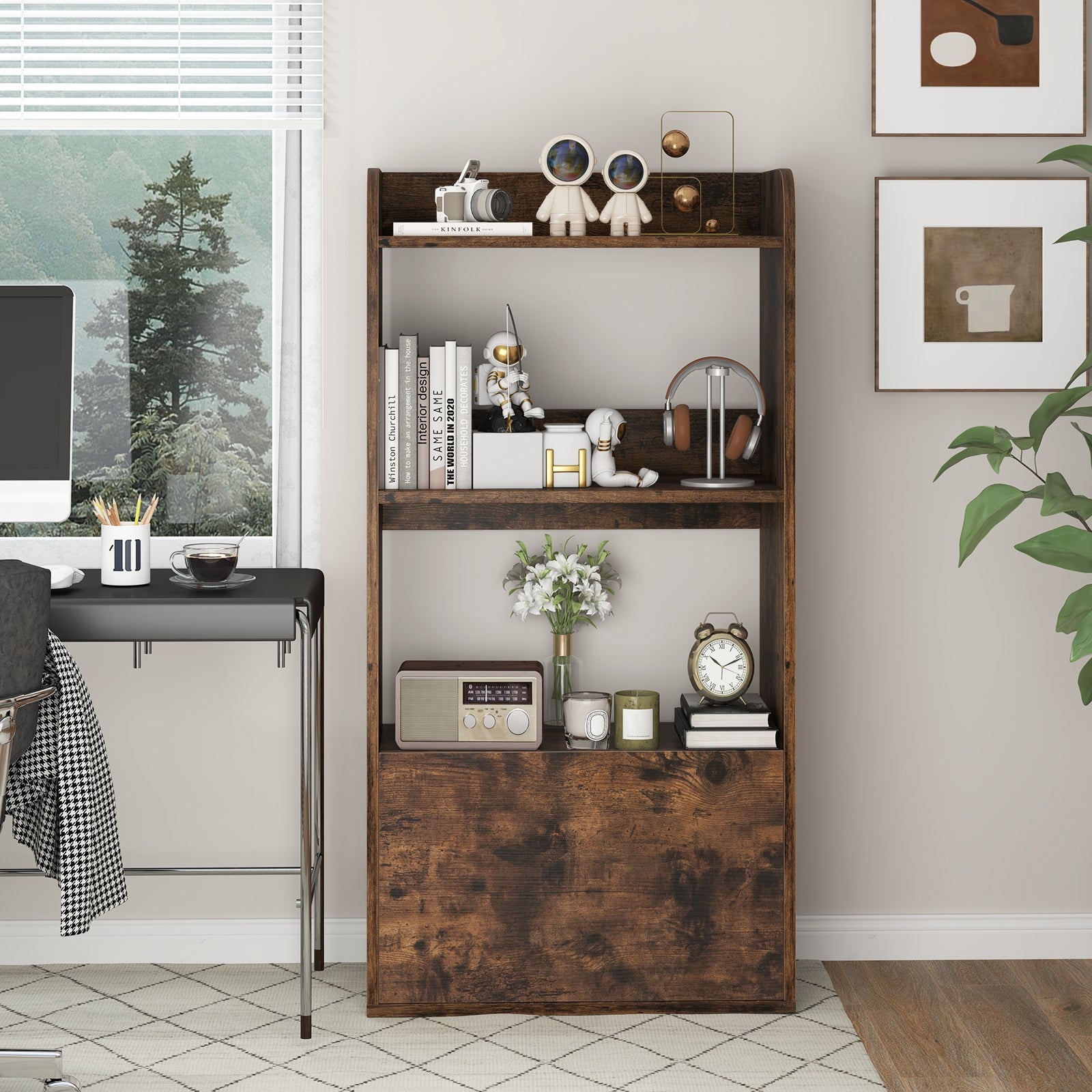 Freestanding Bookshelf, 3-Tier Open Shelf, Rustic Brown Bookcases at Gallery Canada