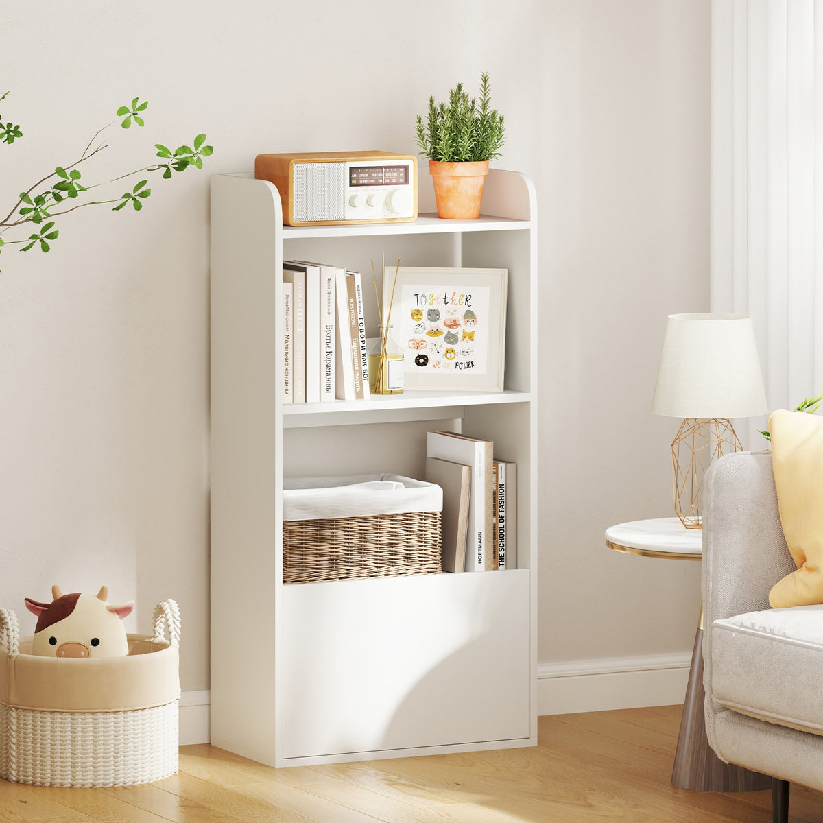 3-Tier Open Shelf Freestanding Bookshelf, White Bookcases at Gallery Canada