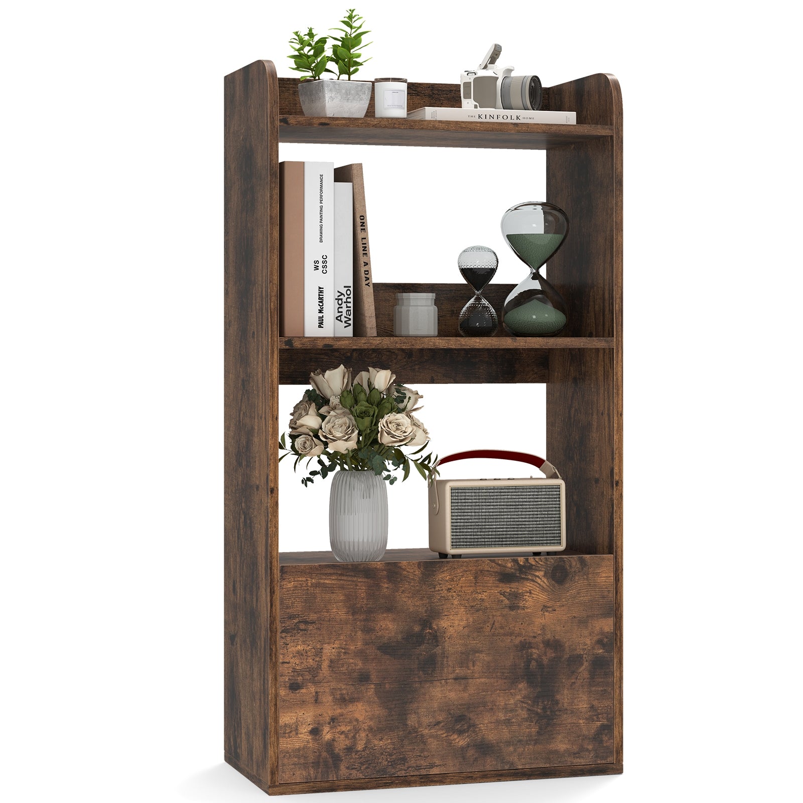Freestanding Bookshelf, 3-Tier Open Shelf, Rustic Brown Bookcases Rustic Brown at Gallery Canada