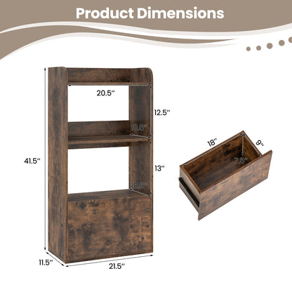 Freestanding Bookshelf, 3-Tier Open Shelf, Rustic Brown Bookcases at Gallery Canada