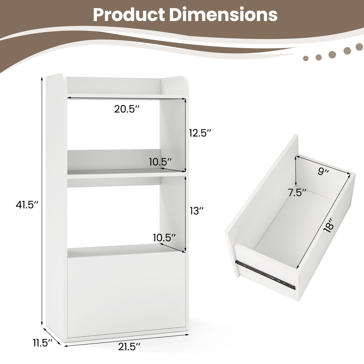 3-Tier Open Shelf Freestanding Bookshelf, White Bookcases at Gallery Canada