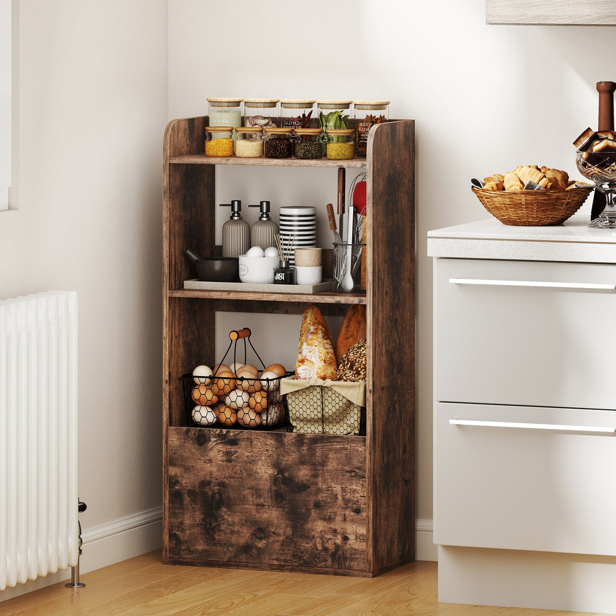 Freestanding Bookshelf, 3-Tier Open Shelf, Rustic Brown Bookcases at Gallery Canada