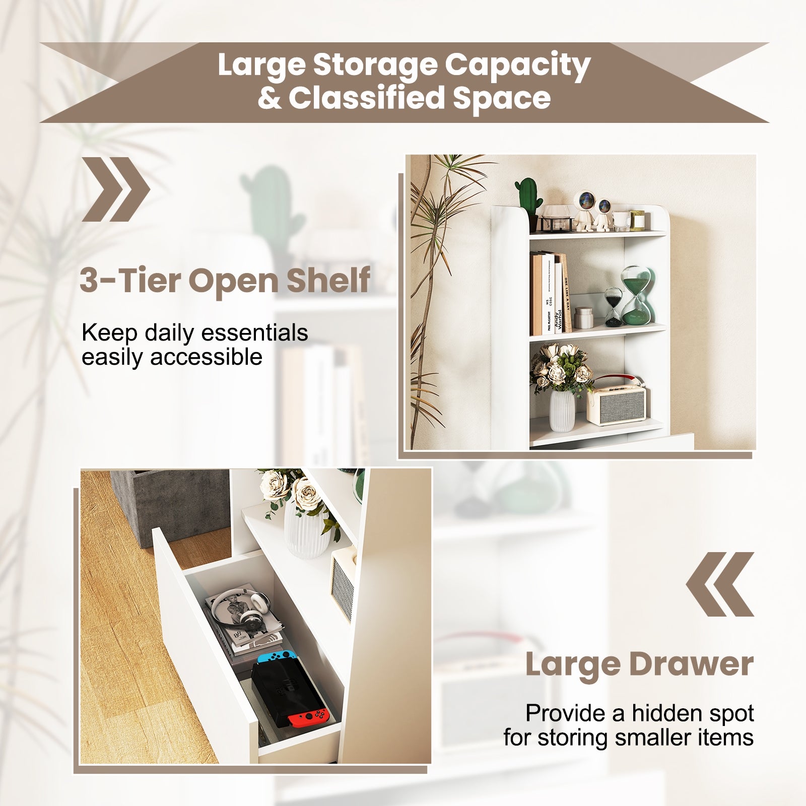 3-Tier Open Shelf Freestanding Bookshelf, White Bookcases at Gallery Canada