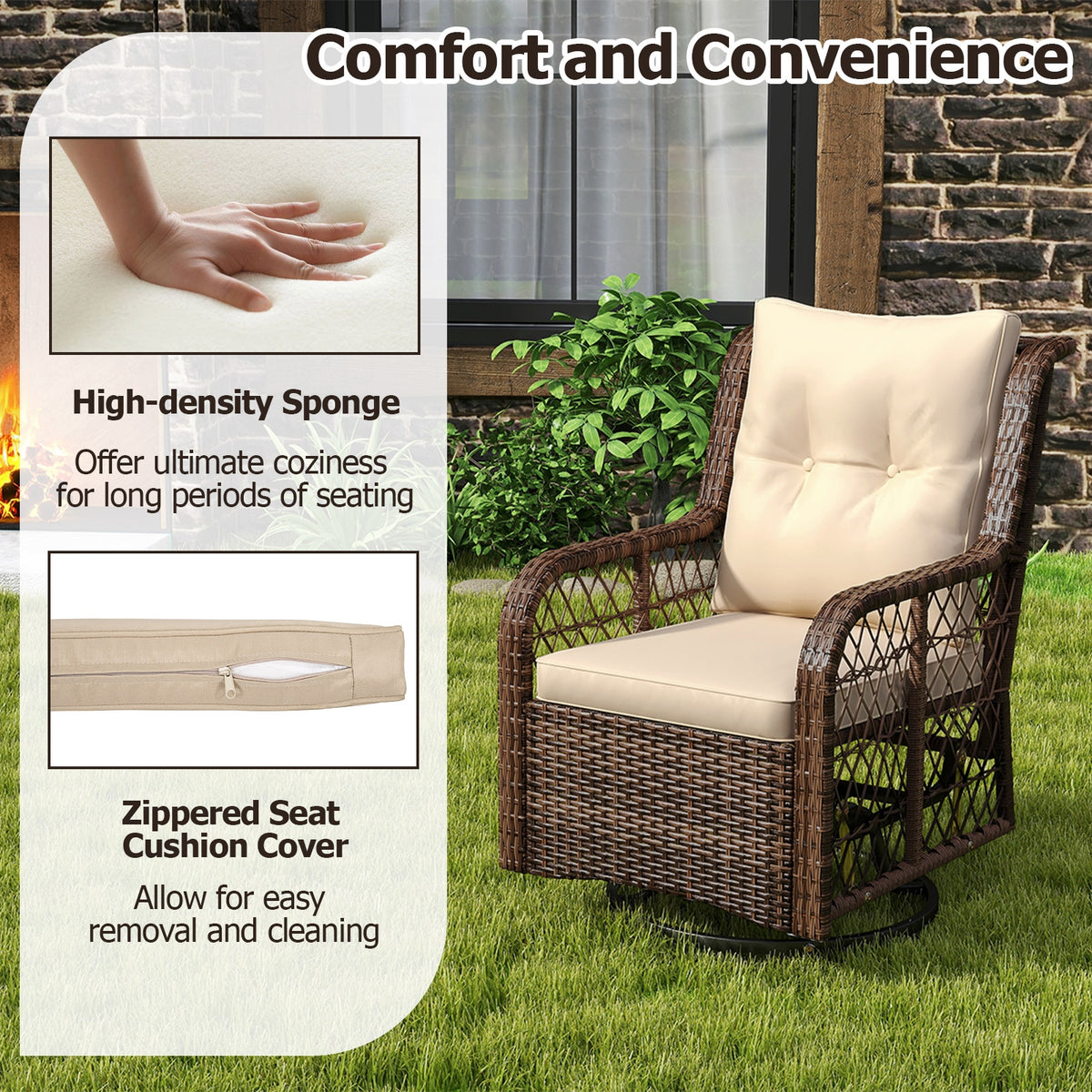 3-Piece Patio Furniture Set, Swivel Glider Chairs, 2-Tier Side Table, Brown Patio Conversation Sets at Gallery Canada