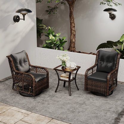 3-Piece Patio Set, Swivel Glider Chairs, 2-Tier Side Table, Cushions, Black Patio Conversation Sets at Gallery Canada