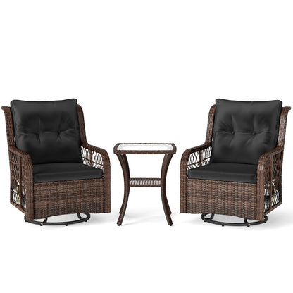 3-Piece Patio Set, Swivel Glider Chairs, 2-Tier Side Table, Cushions, Black Patio Conversation Sets Black at Gallery Canada