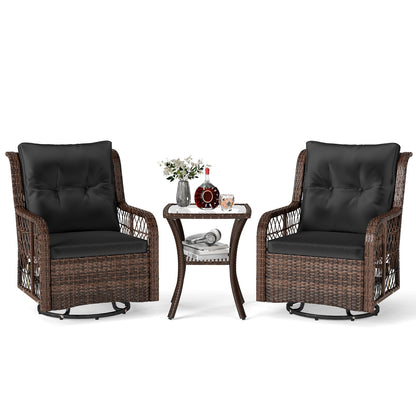 3-Piece Patio Set, Swivel Glider Chairs, 2-Tier Side Table, Cushions, Black Patio Conversation Sets at Gallery Canada