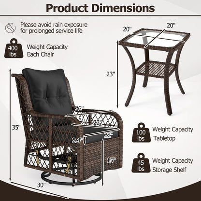 3-Piece Patio Set, Swivel Glider Chairs, 2-Tier Side Table, Cushions, Black Patio Conversation Sets at Gallery Canada