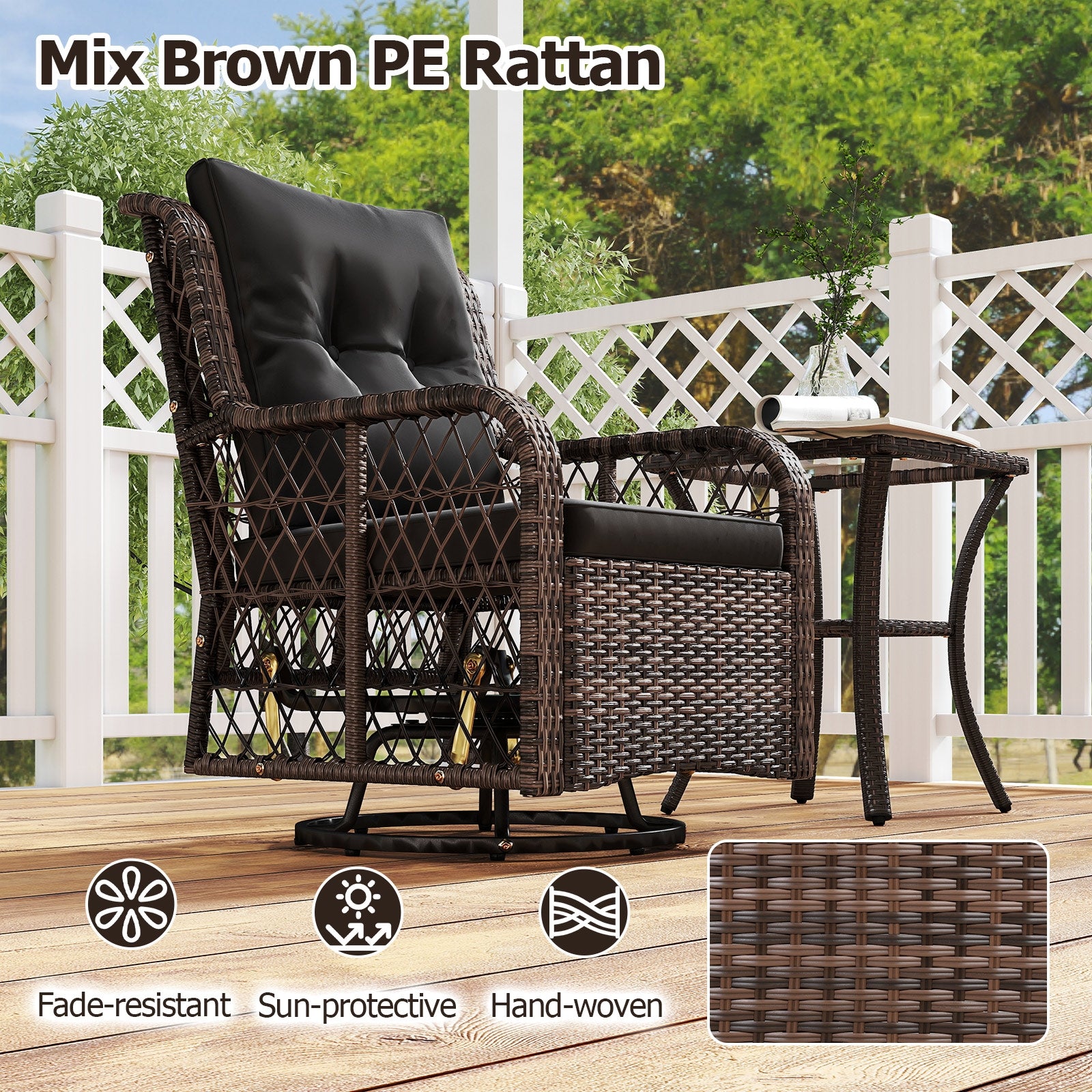 3-Piece Patio Set, Swivel Glider Chairs, 2-Tier Side Table, Cushions, Black Patio Conversation Sets at Gallery Canada