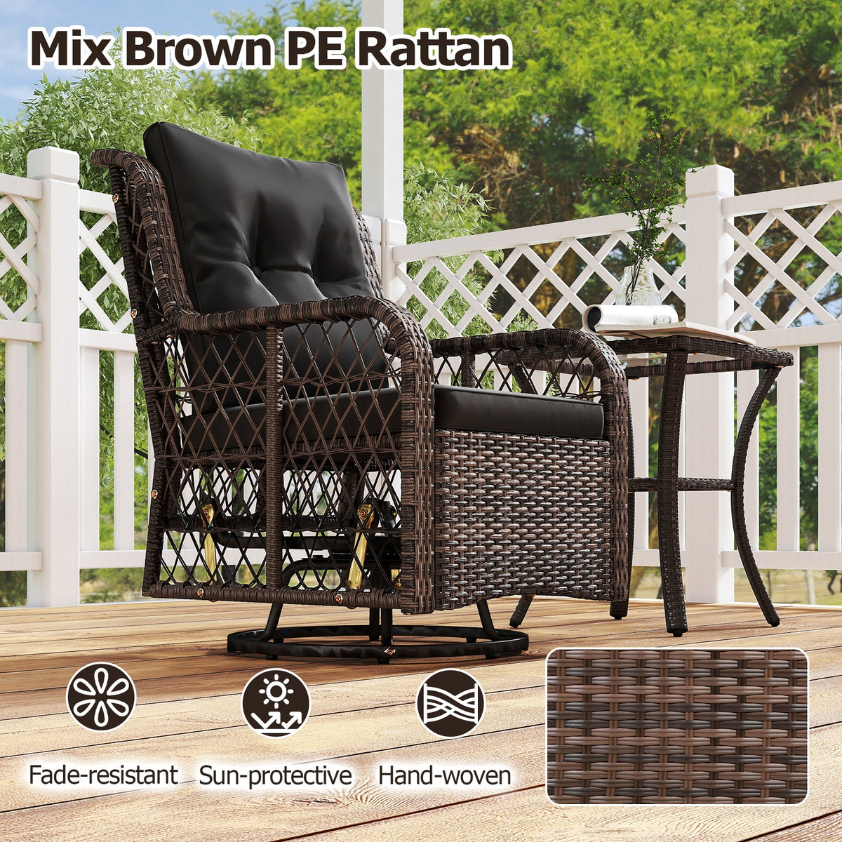 3-Piece Patio Set, Swivel Glider Chairs, 2-Tier Side Table, Cushions, Black Patio Conversation Sets at Gallery Canada