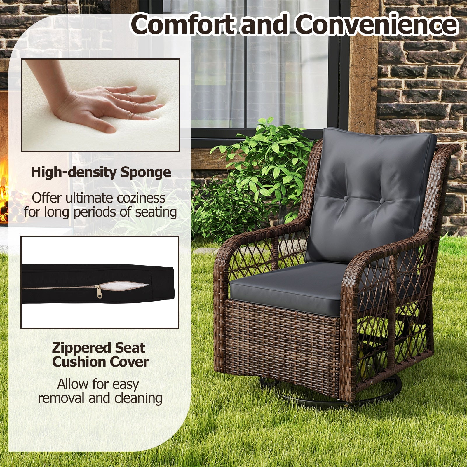 3-Piece Patio Set, Swivel Glider Chairs, 2-Tier Side Table, Cushions, Black Patio Conversation Sets at Gallery Canada