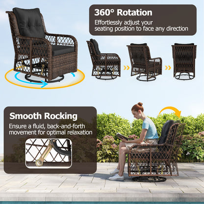 3-Piece Patio Set, Swivel Glider Chairs, 2-Tier Side Table, Cushions, Black Patio Conversation Sets at Gallery Canada