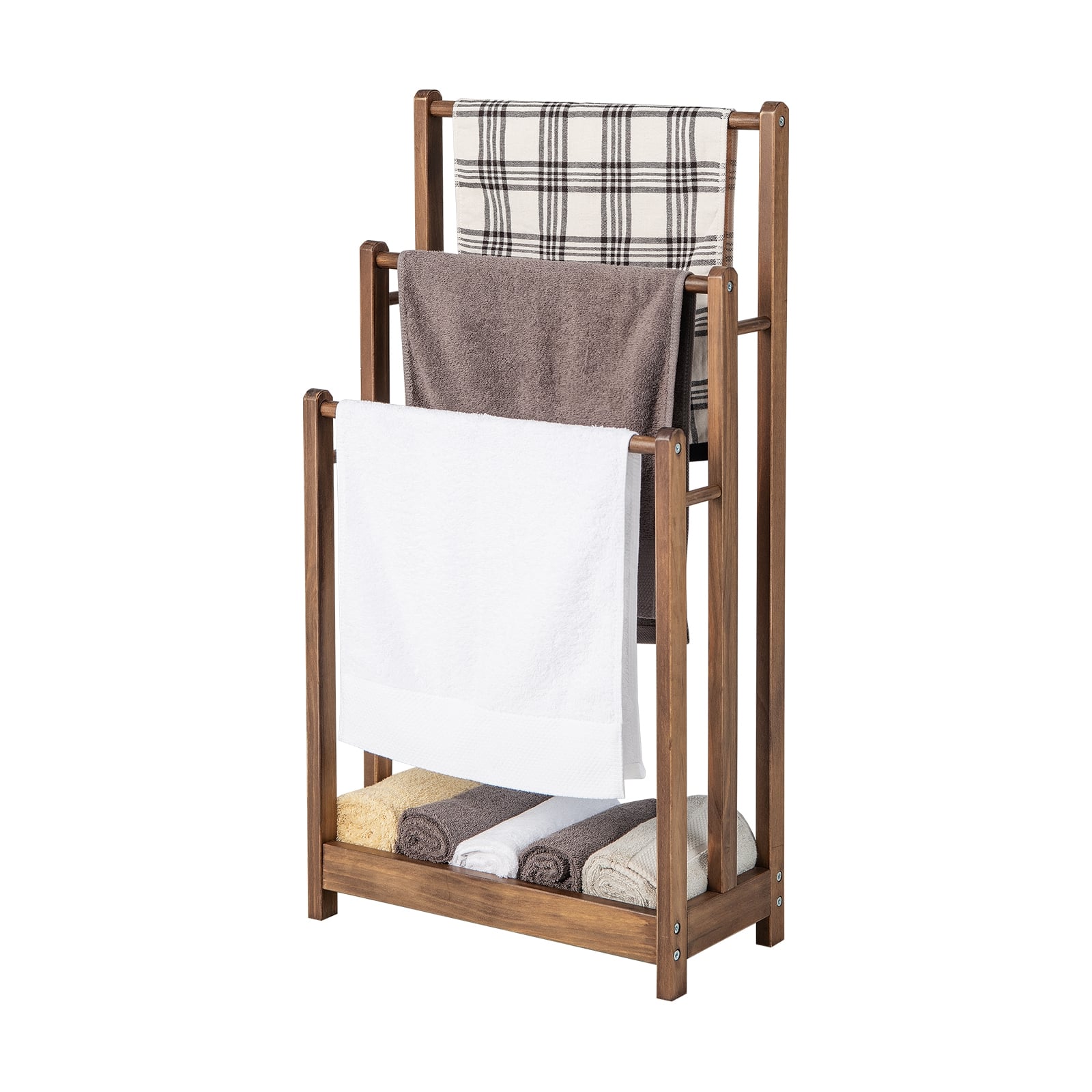 Freestanding Towel Rack, 3-Bar Drying Stand, Rustic Brown Towel Racks at Gallery Canada