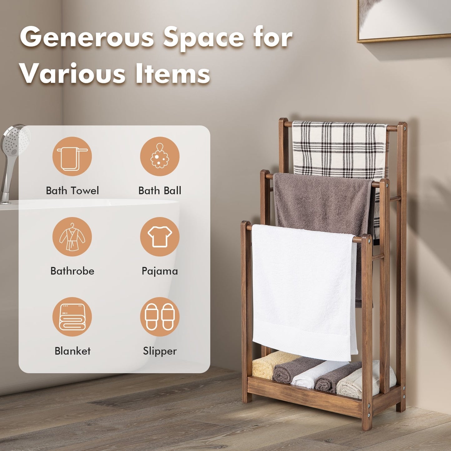 Freestanding Towel Rack, 3-Bar Drying Stand, Rustic Brown Towel Racks at Gallery Canada